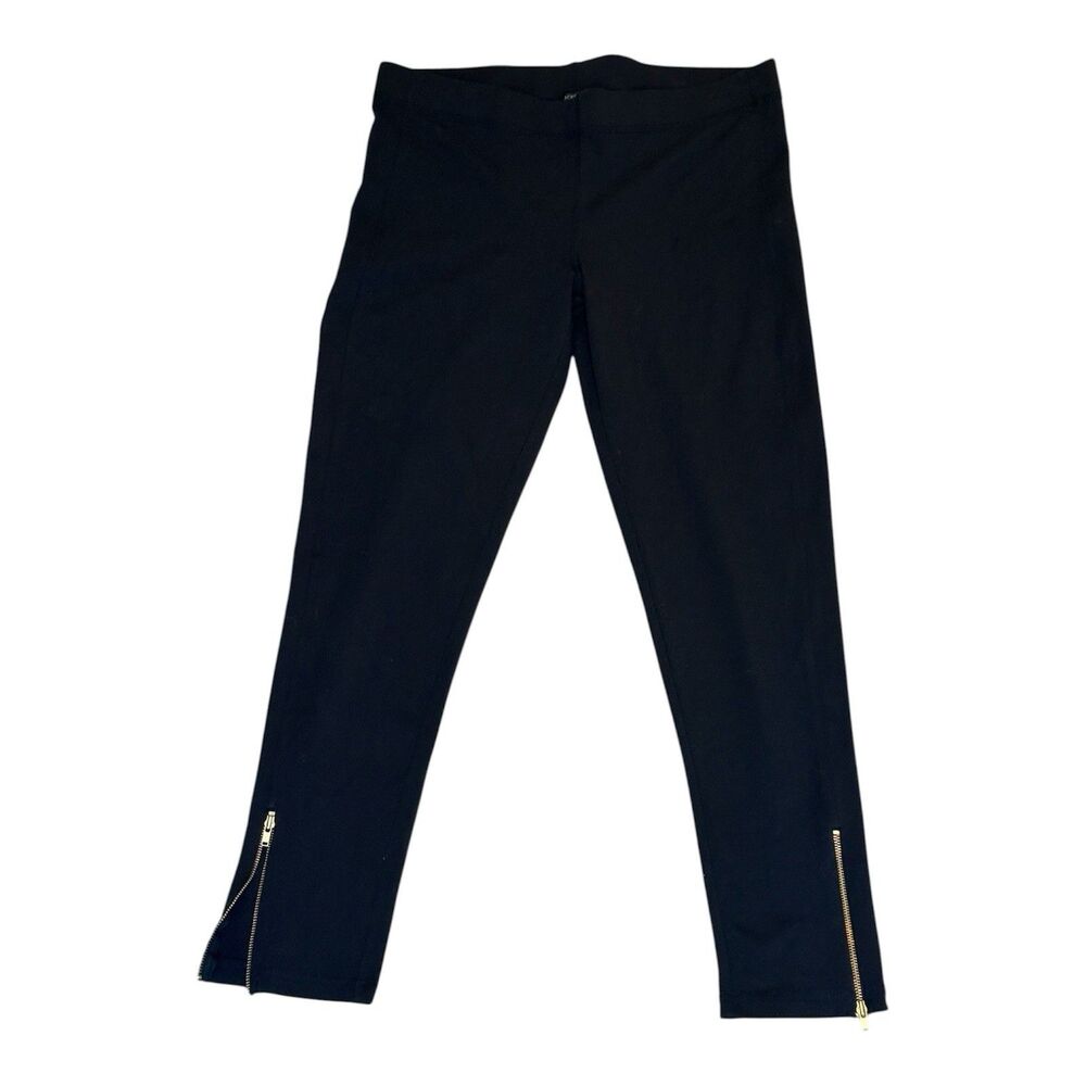 J.Crew Black Stretch Cotton Ankle Zip Leggings Pants Size Medium Gold Zippers